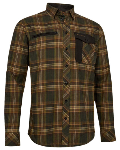 Green Check Coloured Deerhunter Mens Bennett Shirt on white background 