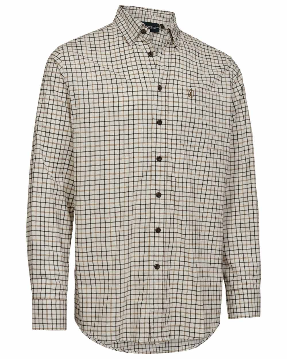 Beige Check coloured Deerhunter Mens Gavin Shirt on white background 