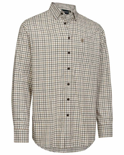 Beige Check coloured Deerhunter Mens Gavin Shirt on white background 