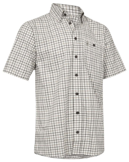 Beige Check Coloured Deerhunter Mens Gavin Short Sleeve Shirt on white background 