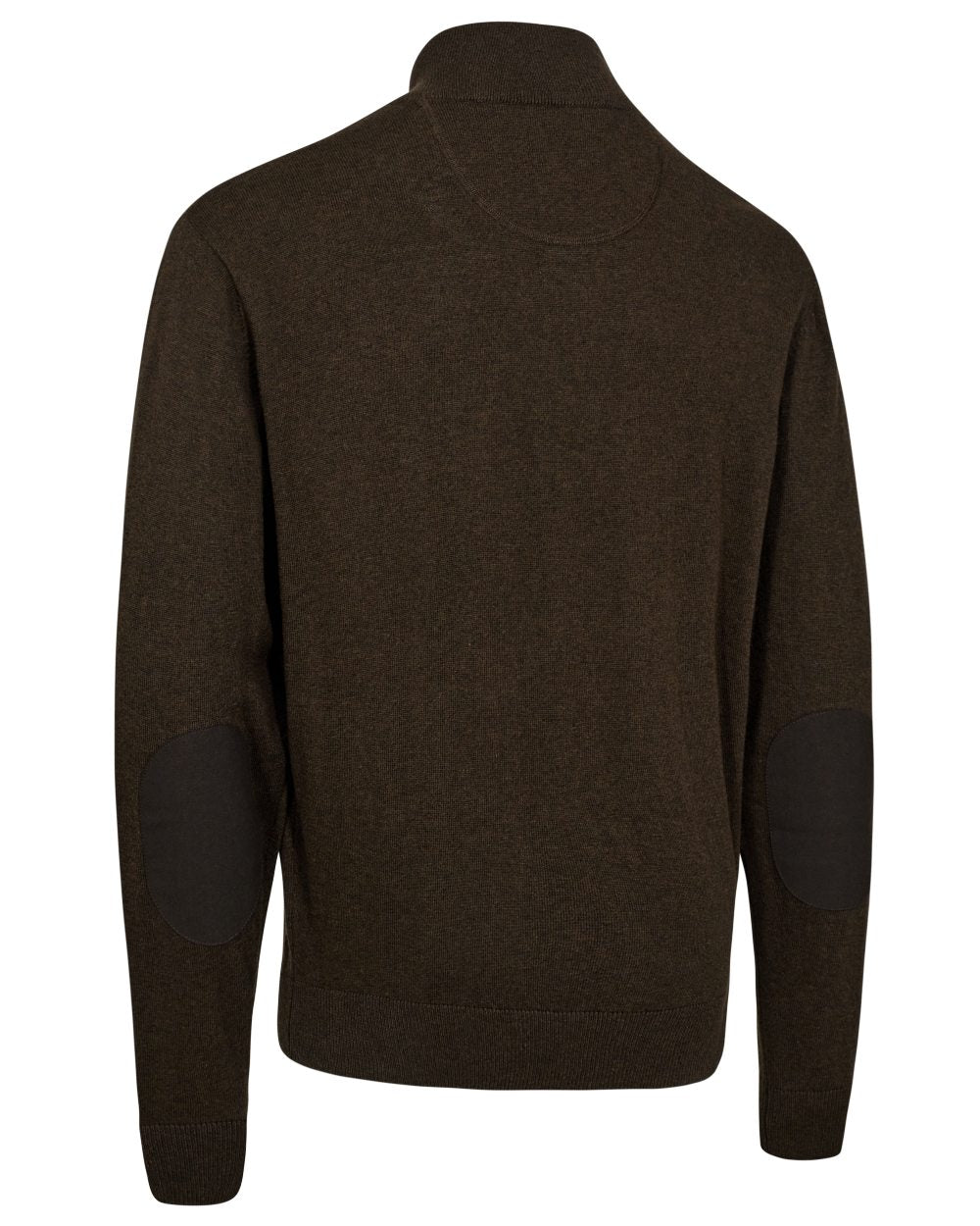 Brown Melange coloured Deerhunter Mens Harrington Half Zip Knit Sweater on white background 