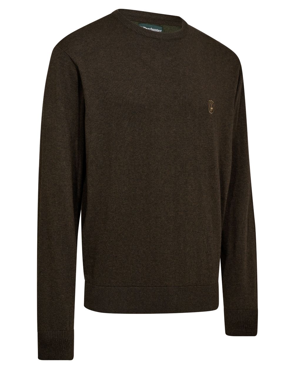 Brown Melange coloured Deerhunter Mens Harrington O-Neck Knit Pullover on white background 