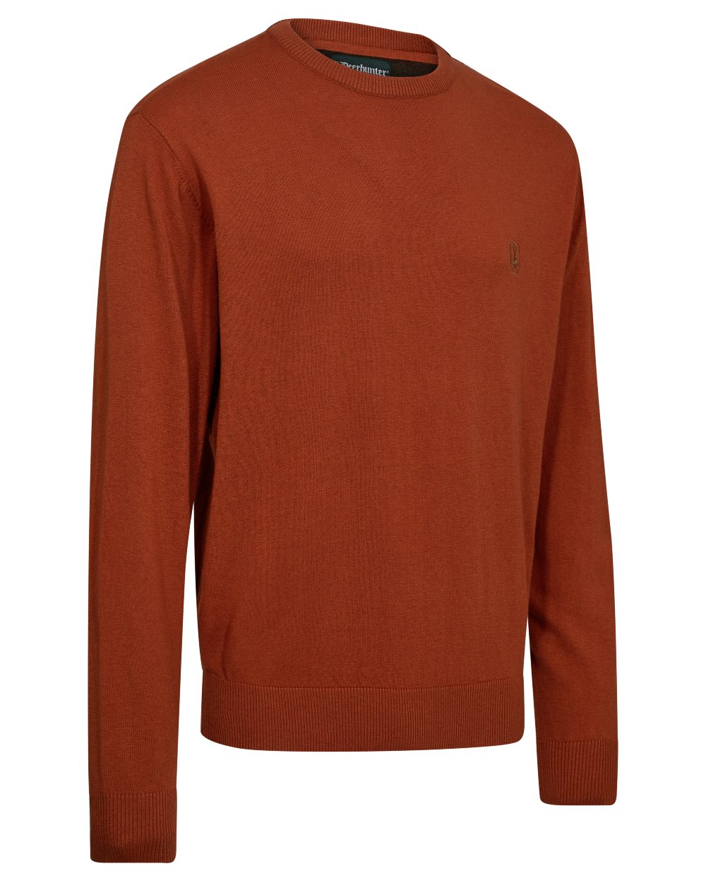 Oak Rust Melange coloured Deerhunter Mens Harrington O-Neck Knit Pullover on white background 
