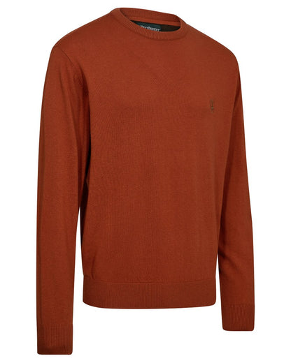 Oak Rust Melange coloured Deerhunter Mens Harrington O-Neck Knit Pullover on white background 