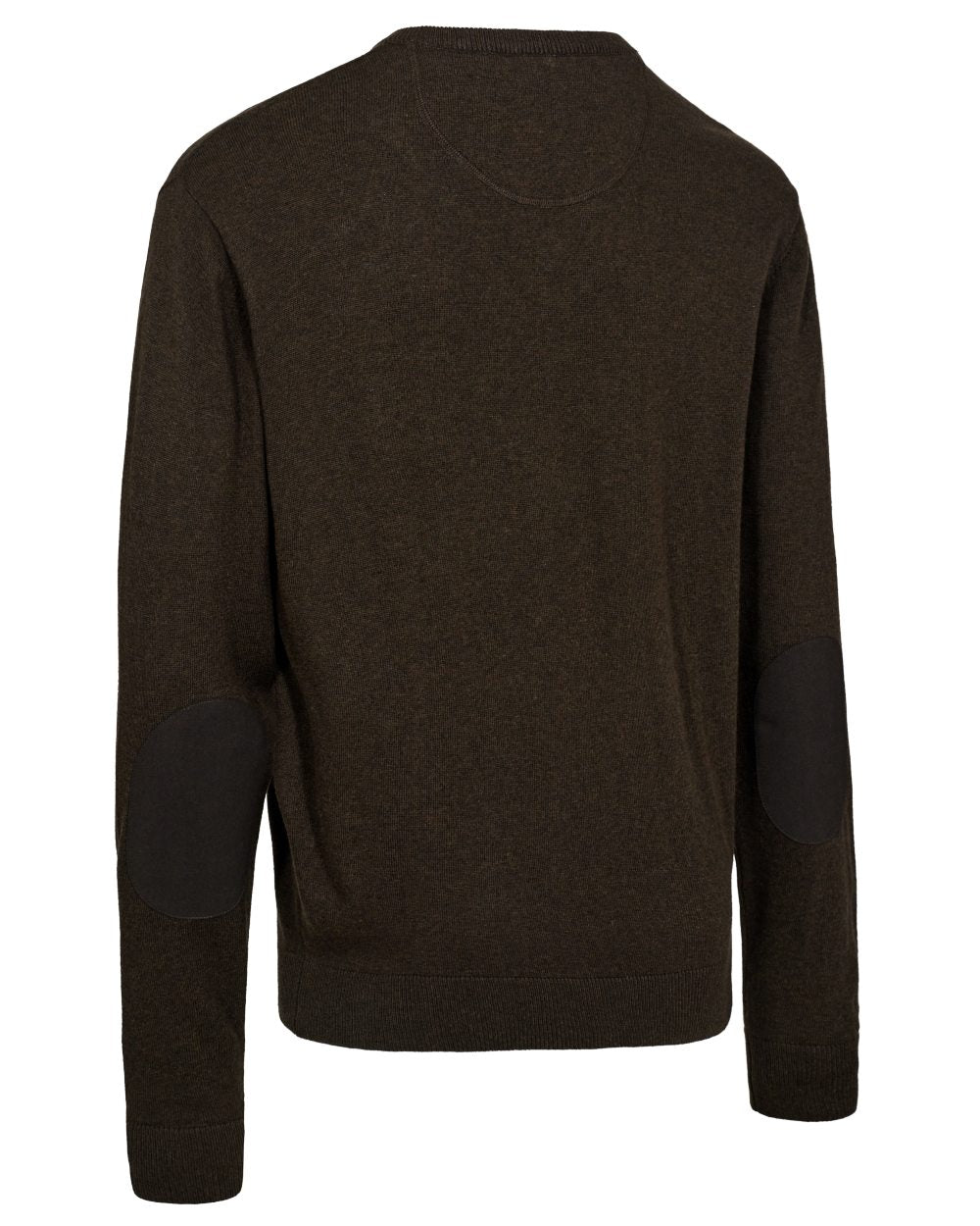 Brown Melange coloured Deerhunter Mens Harrington V-Neck Knit Pullover on white background 