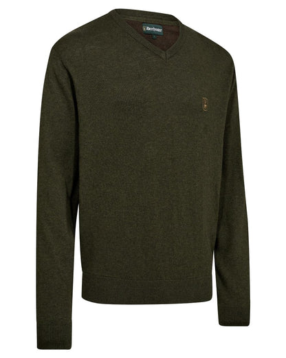 Forest Ember Melange coloured Deerhunter Mens Harrington V-Neck Knit Pullover on white background 