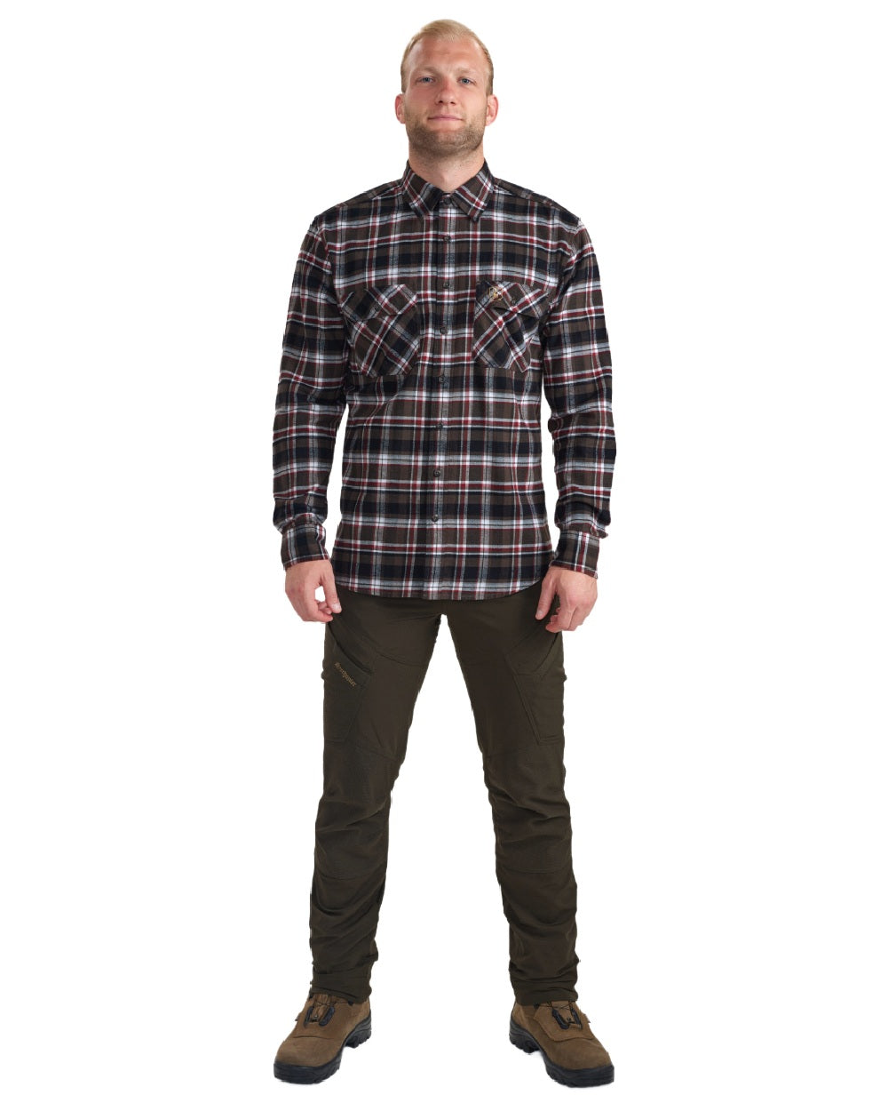Brown Check coloured Deerhunter Mens Nathan Shirt on white background 