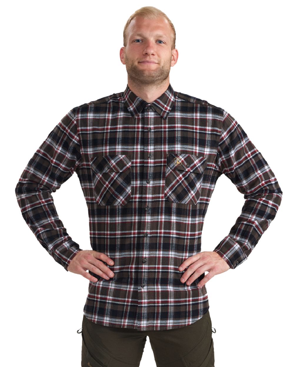 Brown Check coloured Deerhunter Mens Nathan Shirt on white background 