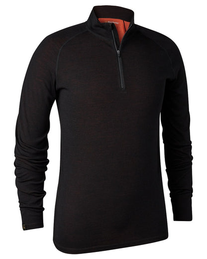 Black Oak coloured Deerhunter Mens Quinn Merino Half Zip Undershirt on white background 