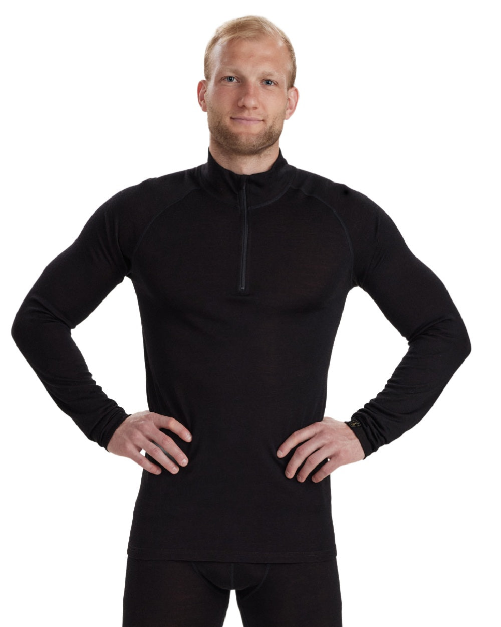 Black Oak coloured Deerhunter Mens Quinn Merino Half Zip Undershirt on white background 