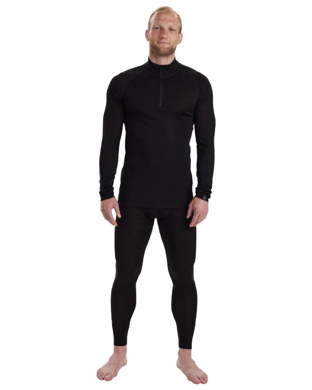 Black Oak coloured Deerhunter Mens Quinn Merino Half Zip Undershirt on white background 