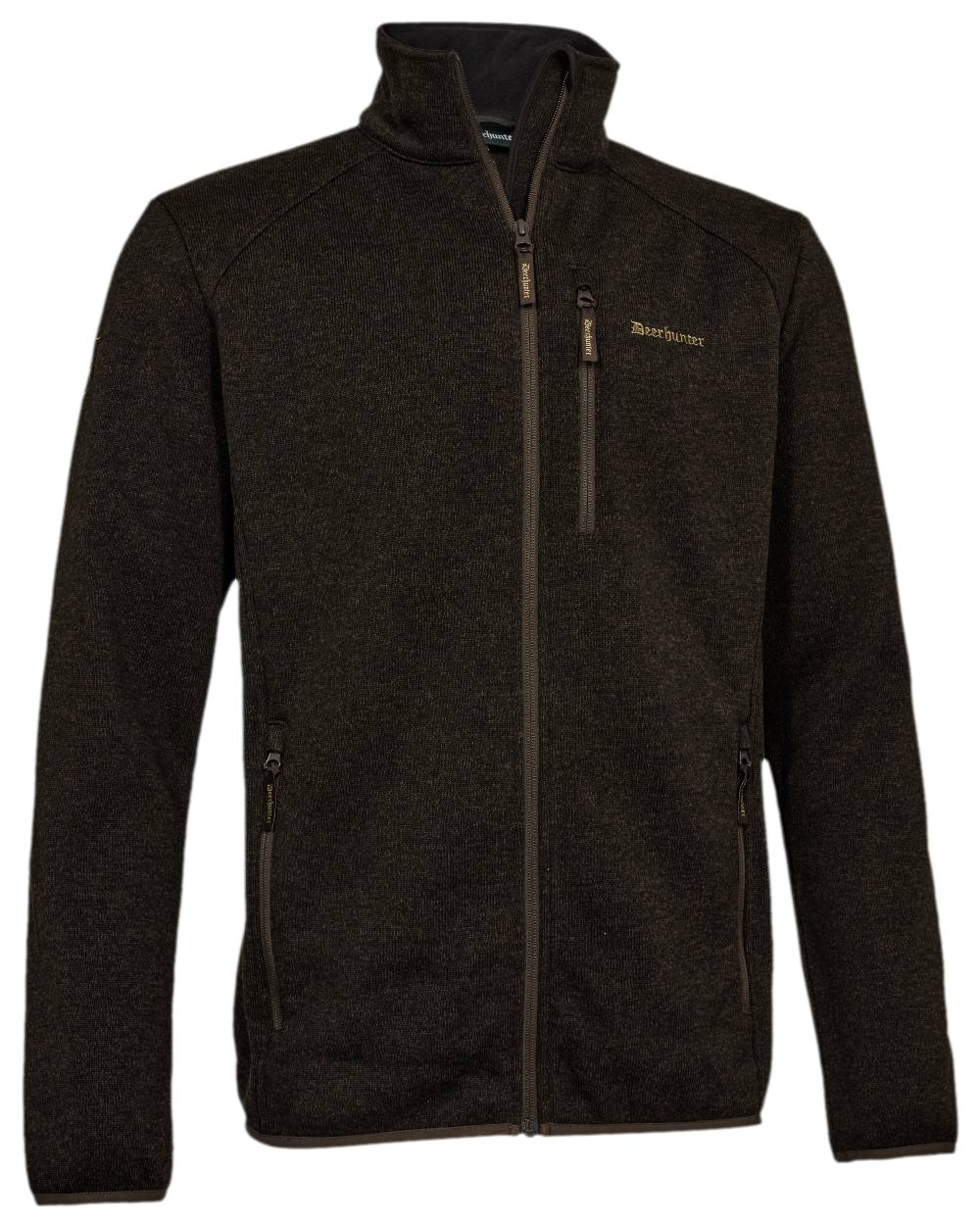 Brown Leaf Coloured Deerhunter Moor Knitted Jacket on white background 