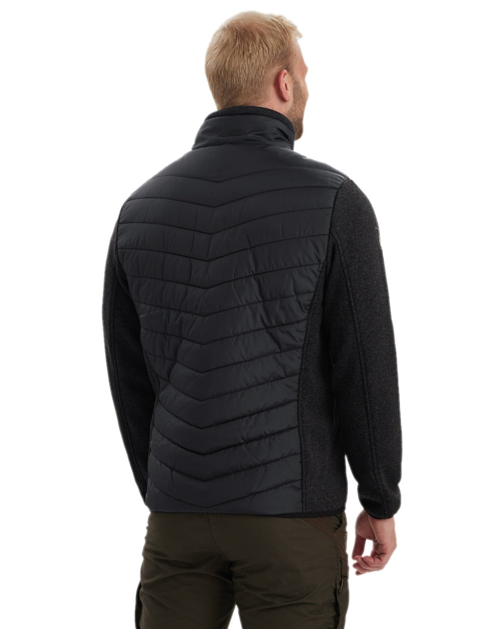 Black Coloured Deerhunter Moor Padded Jacket with Knitted Sleeves on white background 