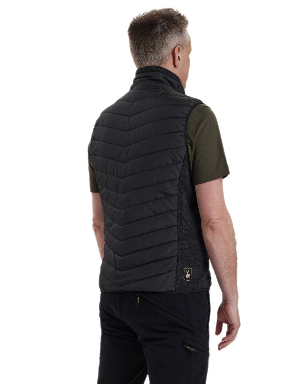 Black Coloured Deerhunter Moor Padded Waistcoat with Knit on white background 