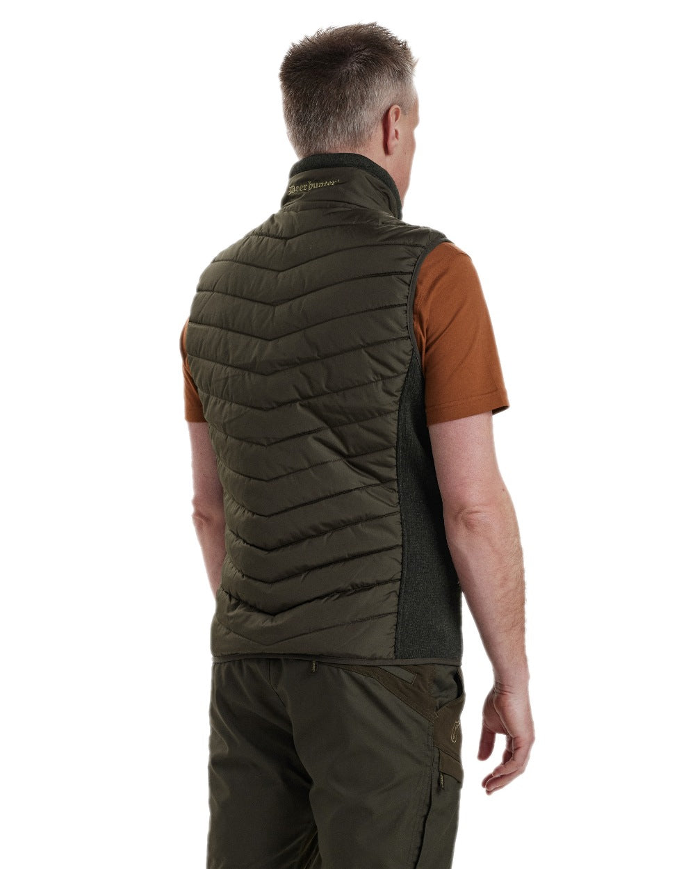 Timber Coloured Deerhunter Moor Padded Waistcoat with Knit on white background 