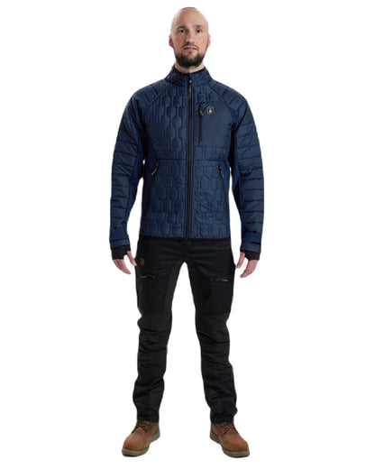 Dress Blue coloured Deerhunter Mossdale Quilted Jacket on white background 