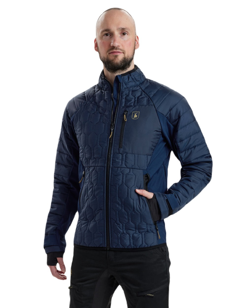 Dress Blue coloured Deerhunter Mossdale Quilted Jacket on white background 