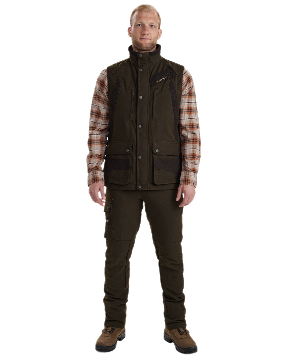 Wood Coloured Deerhunter Muflon Extreme Waterproof Waistcoat on white background 