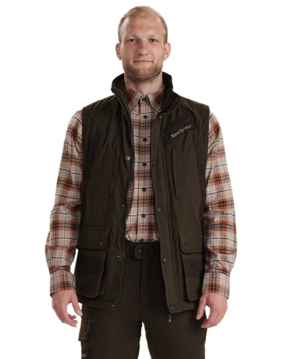 Wood Coloured Deerhunter Muflon Extreme Waterproof Waistcoat on white background 