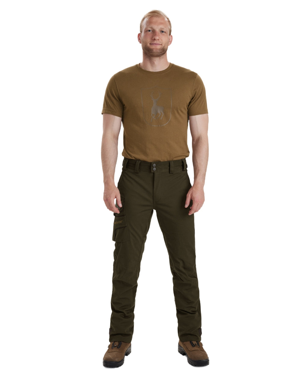 Art Green coloured Deerhunter Muflon Light Trousers on white background 