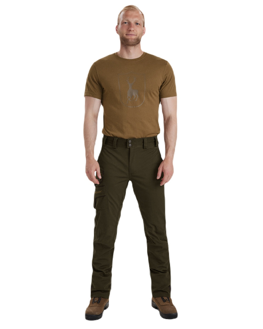 Art Green coloured Deerhunter Muflon Light Trousers on white background 