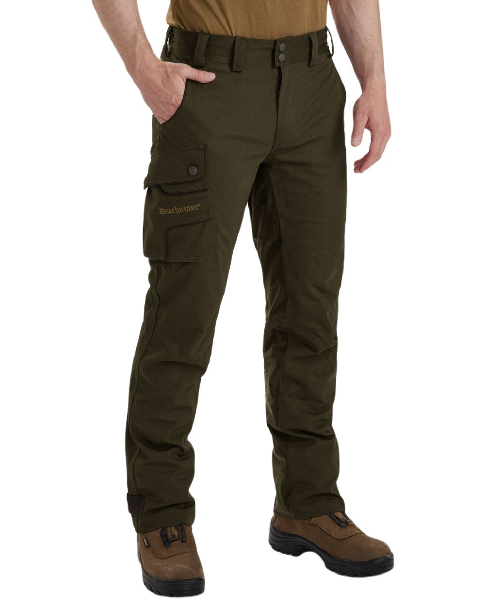 Art Green coloured Deerhunter Muflon Light Trousers on white background 