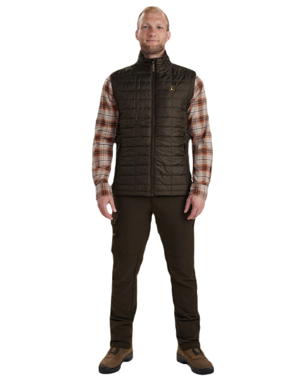 Wood coloured Deerhunter Muflon Packable Waistcoat on white background 