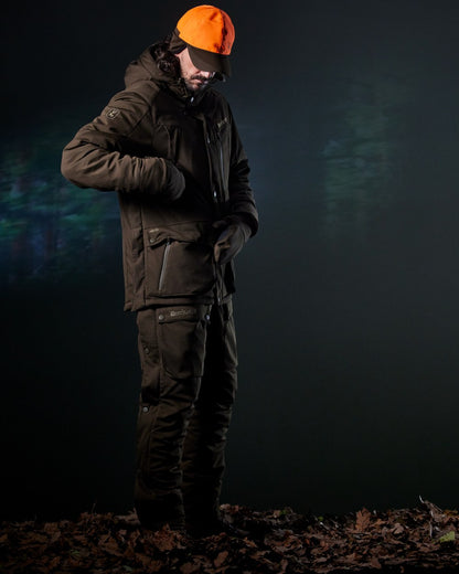 Art Green coloured Deerhunter Mens Muflon Pro Cap With Safety on forest background 