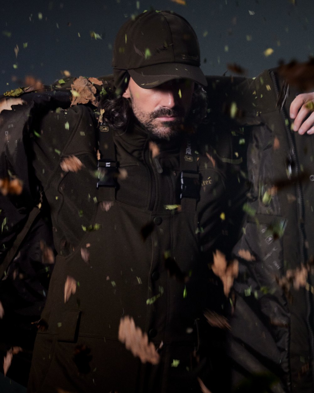 Art Green coloured Deerhunter Mens Muflon Pro Fleece Jacket on forest background 