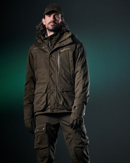 Art Green coloured Deerhunter Mens Muflon Pro Light Gloves on dark background 