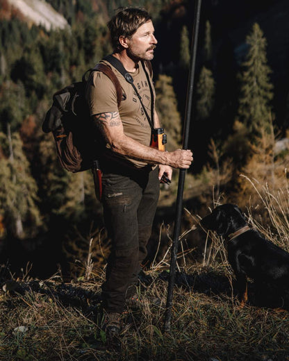 Butternut coloured Deerhunter Nolan T-Shirt on mountain background 