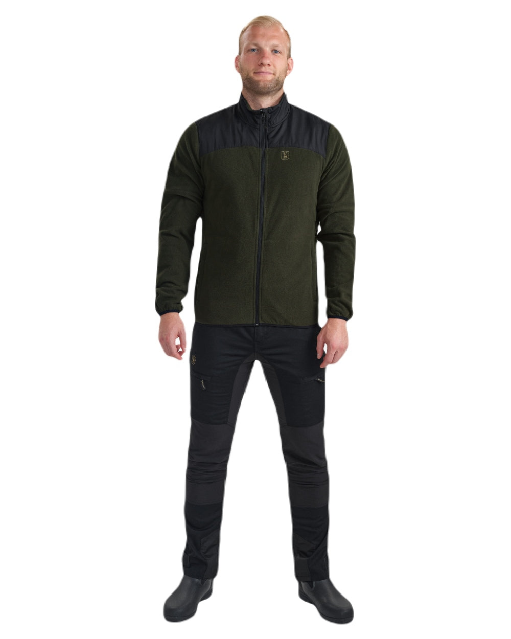Rifle Green coloured Deerhunter Northward Fleece Jacket on white background 