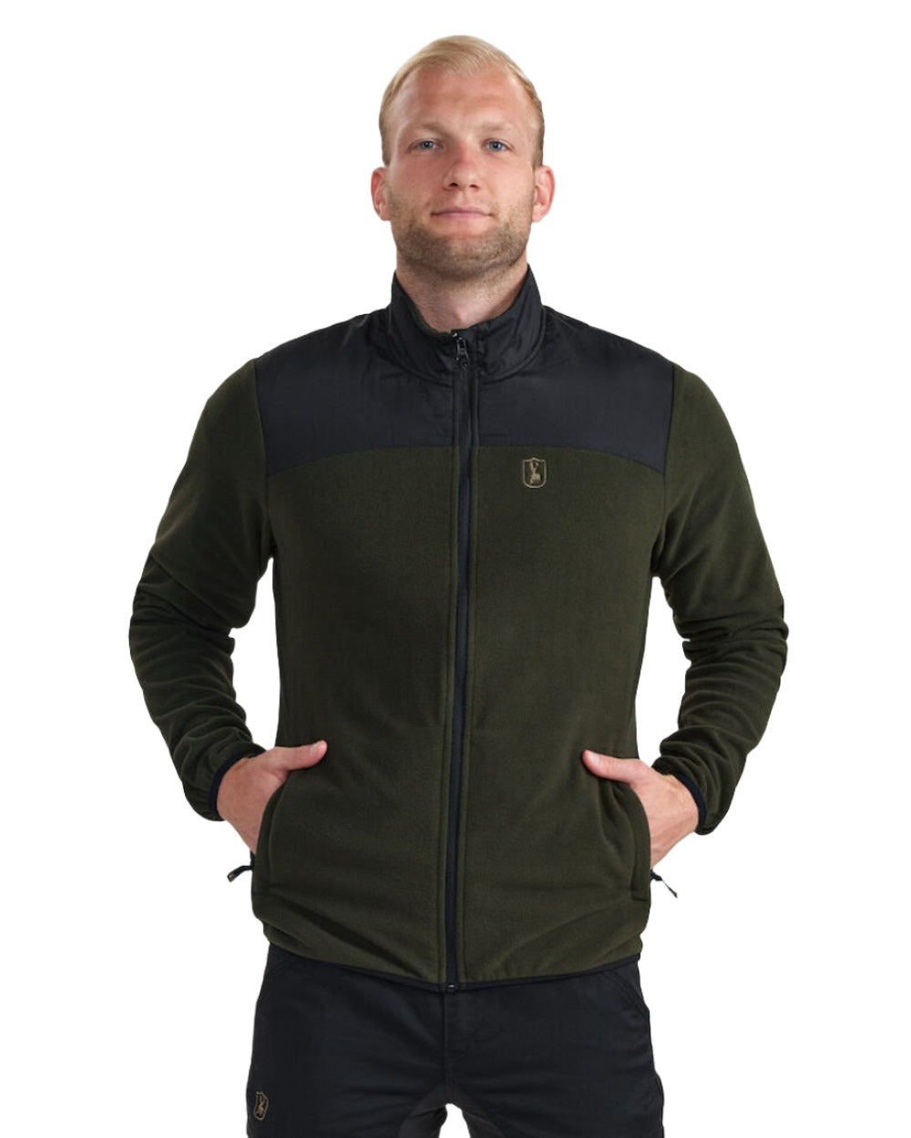 Rifle Green coloured Deerhunter Northward Fleece Jacket on white background 