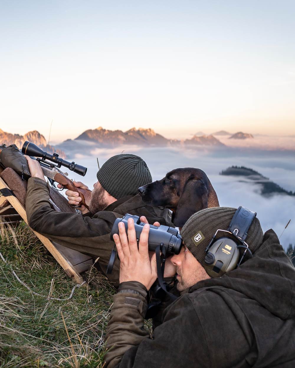 Beluga coloured Deerhunter Recon Knitted Beanie on mountain background 