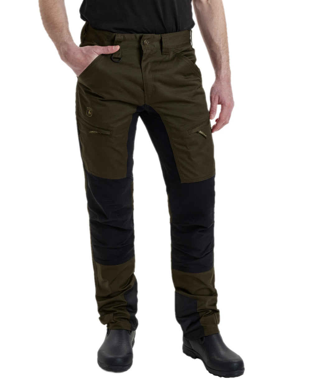 Adventure Green Coloured Deerhunter Rogaland Contrast Stretch Trousers on white background 