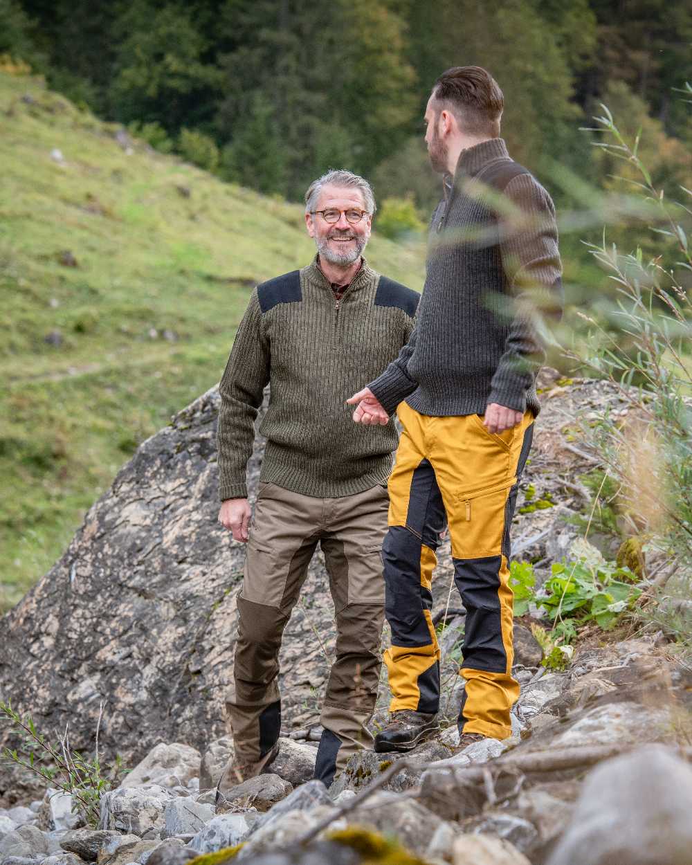 Buckthorn Coloured Deerhunter Rogaland Contrast Stretch Trousers on mountain background 