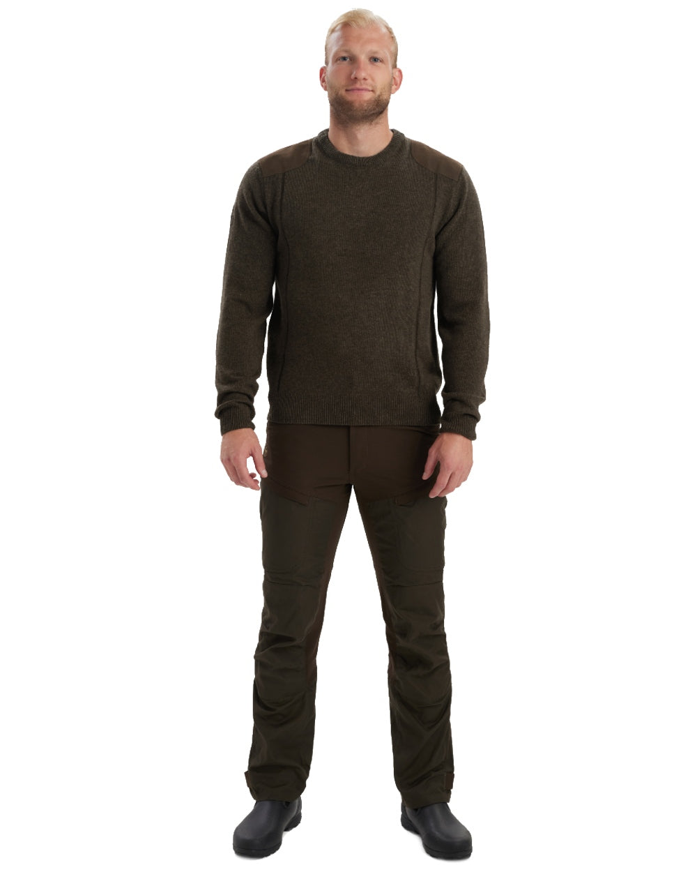 Dark Elm coloured Deerhunter Sheffield O-Neck Sweater on white background 