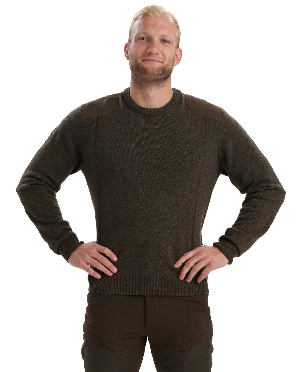 Dark Elm coloured Deerhunter Sheffield O-Neck Sweater on white background 