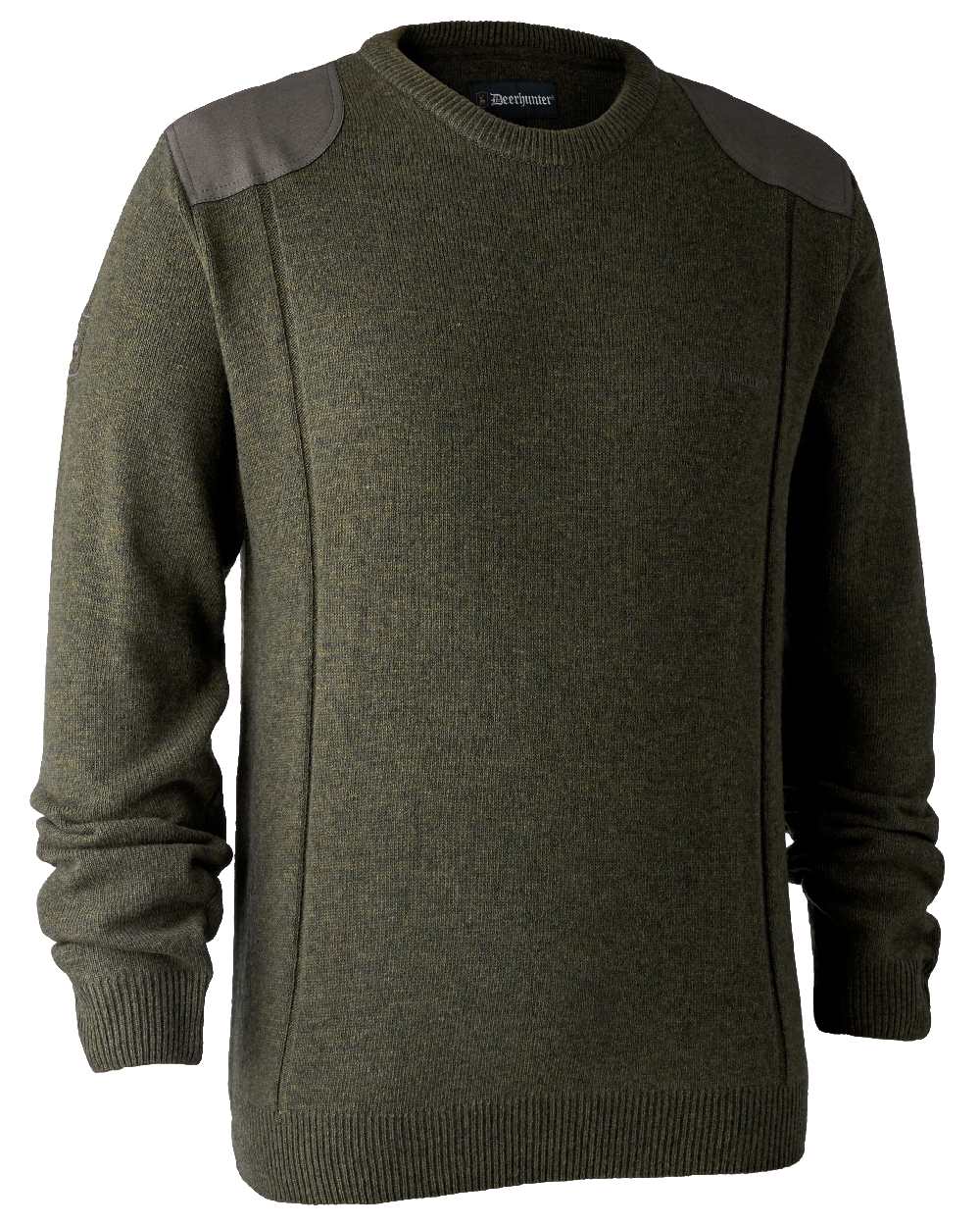 Green Melange coloured Deerhunter Sheffield O-Neck Sweater on white background 