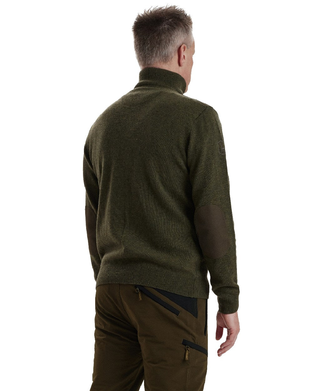 Green Melange coloured Deerhunter Sheffield Zip Neck Sweater on white background 