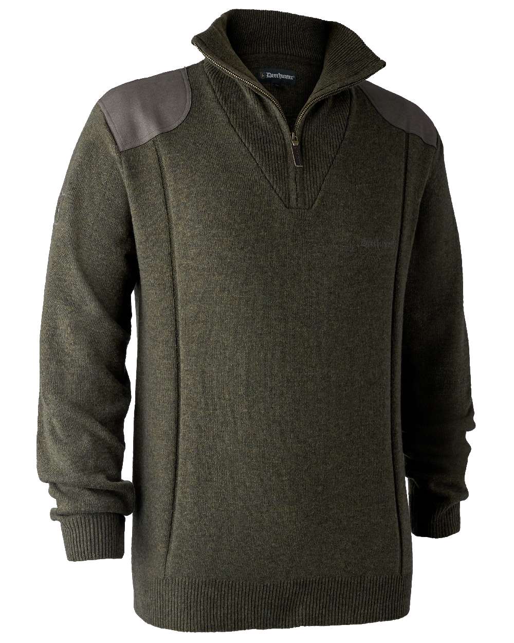 Green Melange coloured Deerhunter Sheffield Zip Neck Sweater on white background 