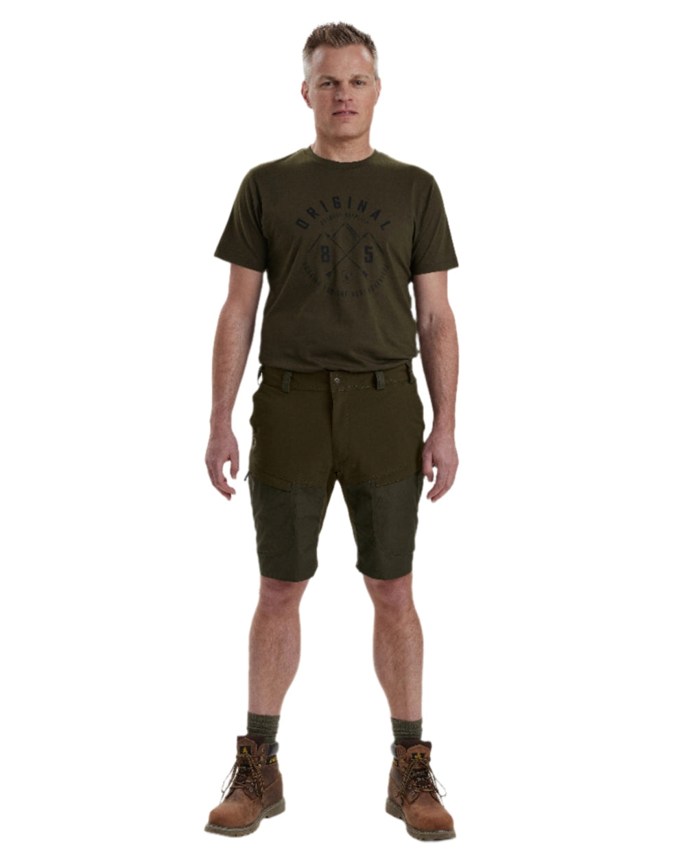 Deep Green coloured Deerhunter Strike Shorts on white background 