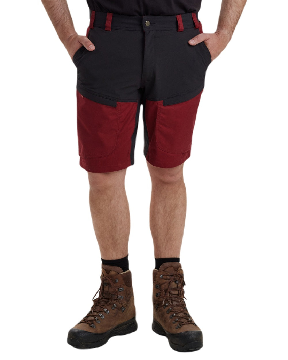Oxblood Red coloured Deerhunter Strike Shorts on white background 