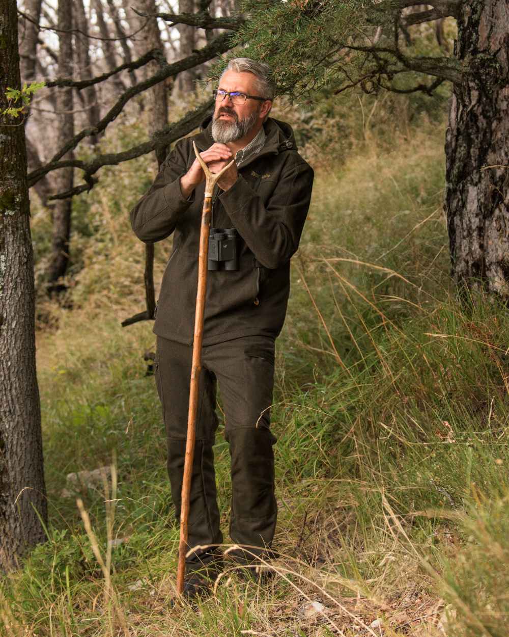 Loden Wood coloured Deerhunter Tatra Active Jacket on forest background 