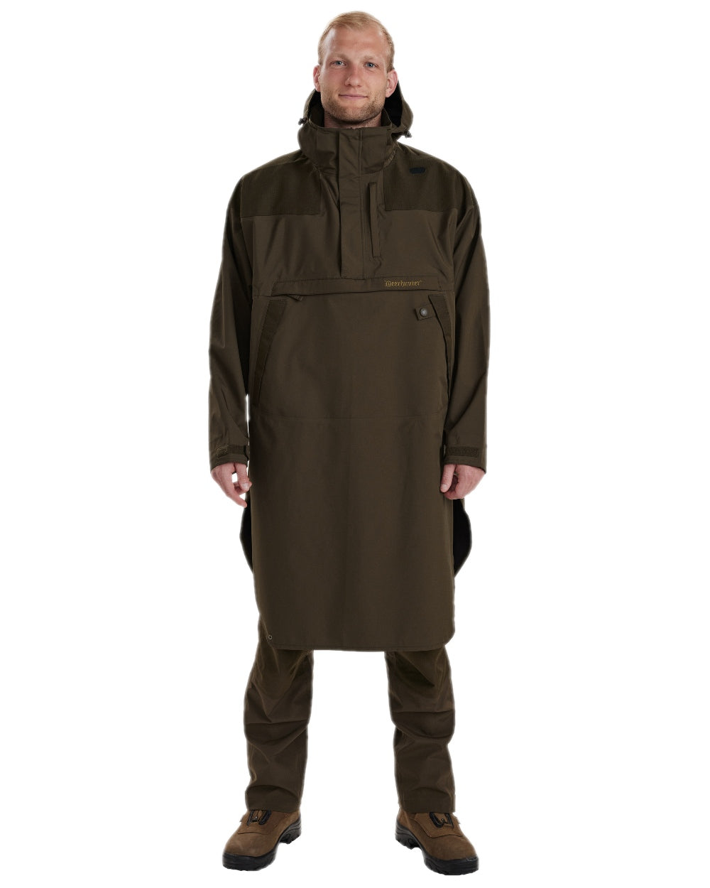 Canteen Coloured Deerhunter Track Rain Long Anorak on white background 