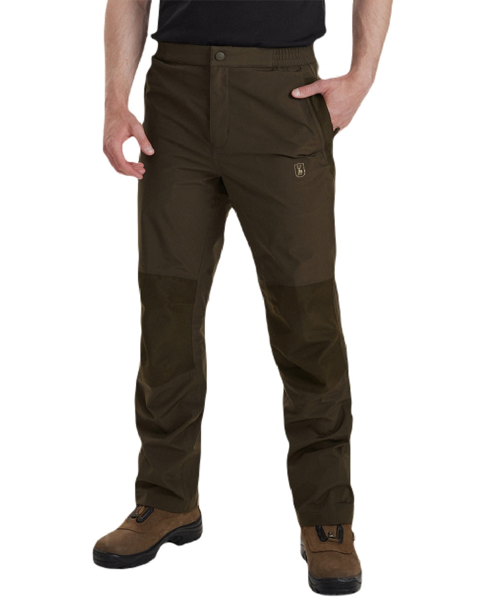 Canteen coloured Deerhunter Track Rain Trousers on white background 