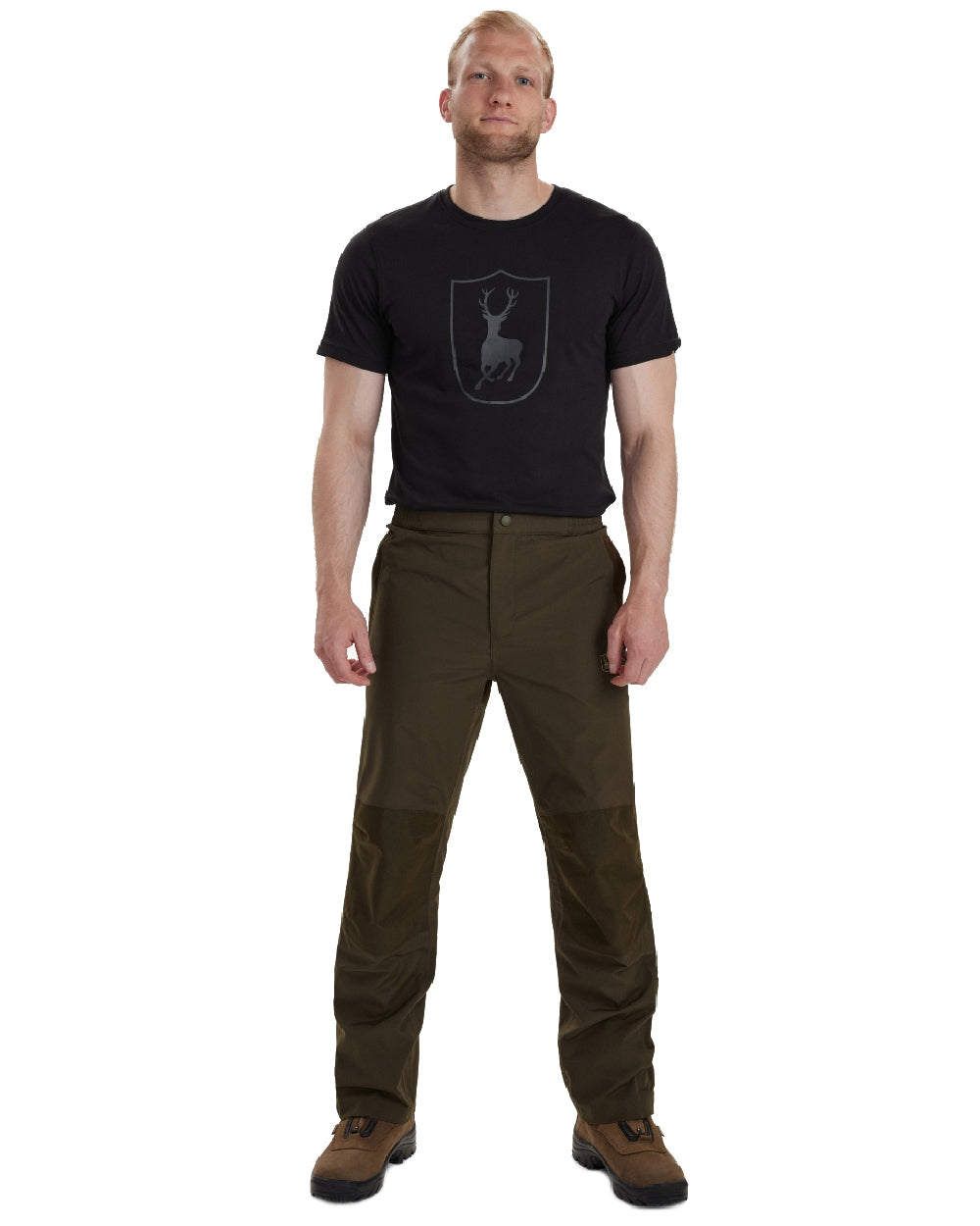 Canteen coloured Deerhunter Track Rain Trousers on white background 