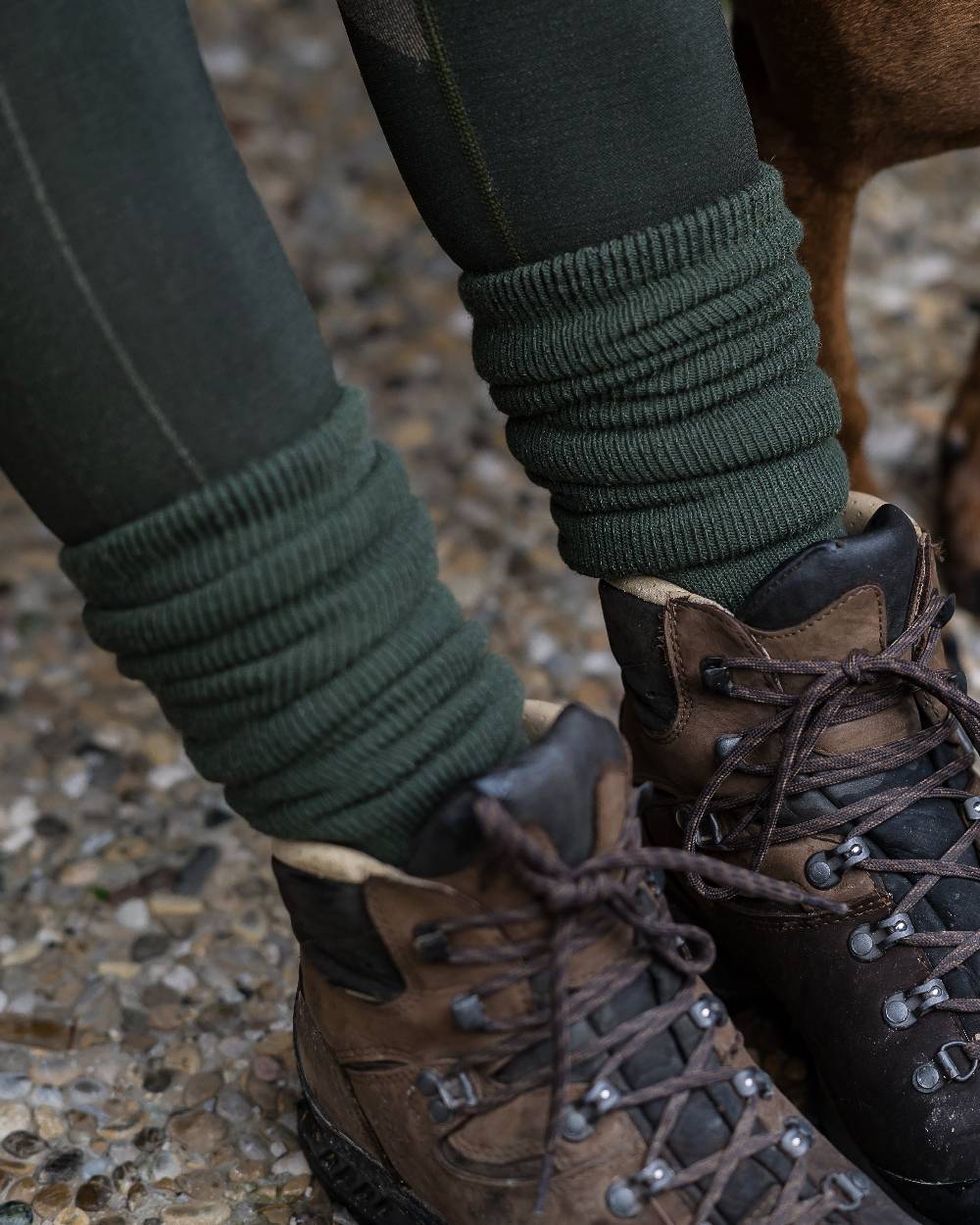 Grape Leaf coloured Deerhunter Wool Socks Deluxe Long on street background 