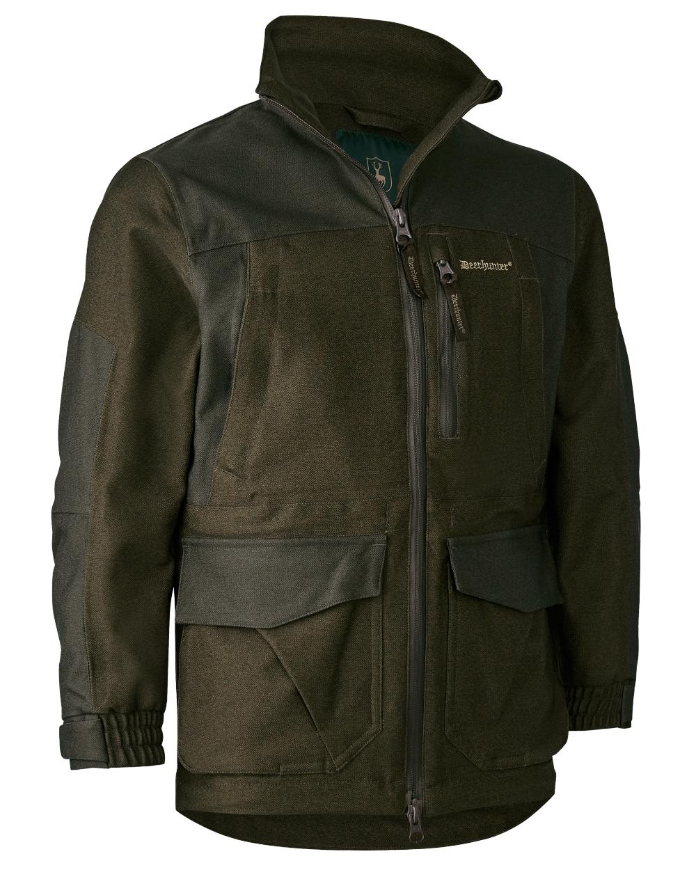 Olive Night Melange coloured Deerhunter Youth Chasse Jacket on white background 