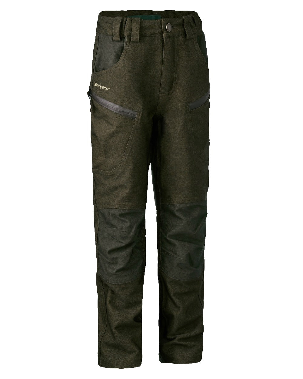 Olive Night Melange coloured Deerhunter Youth Chasse Trousers on white background 
